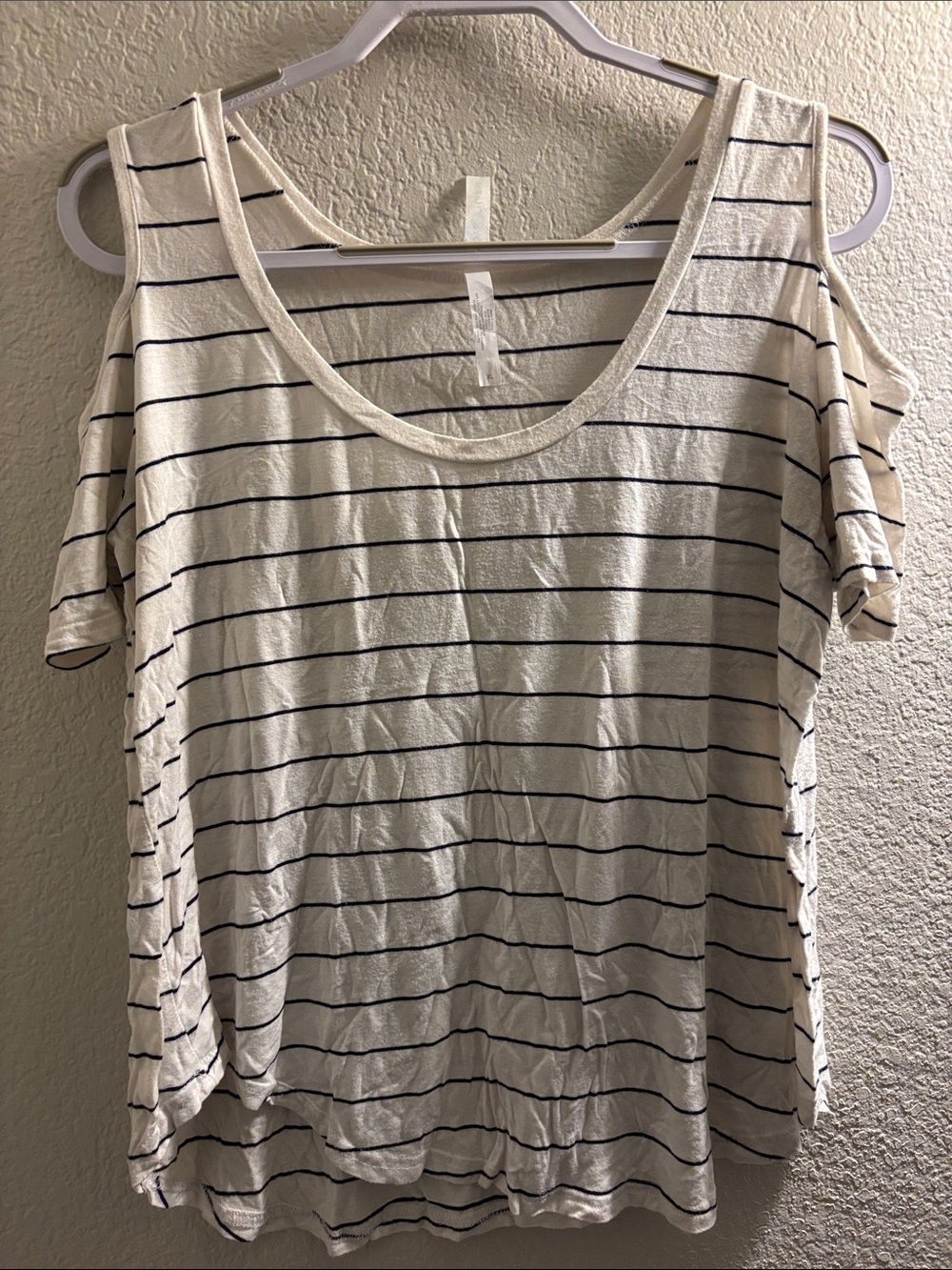 Striped White Cold-Shoulder Tee - Women's